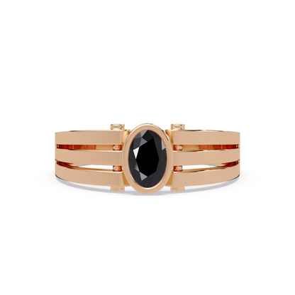 0.4 CTW Oval Triple-Rail Men’s Colorstone Ring with Onyx in Rose Gold – Lunéa Paris