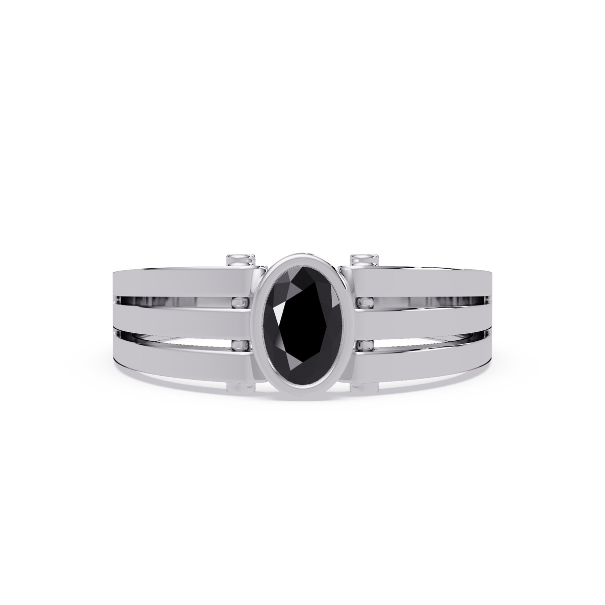 0.4 CTW Oval Triple-Rail Men’s Colorstone Ring with Onyx in White Gold – Lunéa Paris
