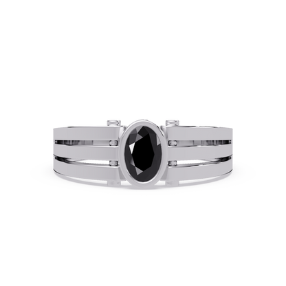 0.4 CTW Oval Triple-Rail Men’s Colorstone Ring with Onyx in White Gold – Lunéa Paris
