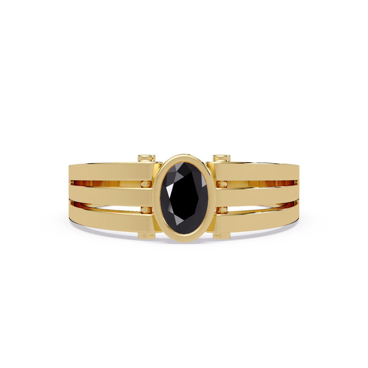 0.4 CTW Oval Triple-Rail Men’s Colorstone Ring with Onyx in Yellow Gold – Lunéa Paris