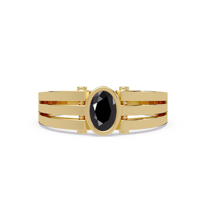 0.4 CTW Oval Triple-Rail Men’s Colorstone Ring with Onyx in Yellow Gold – Lunéa Paris