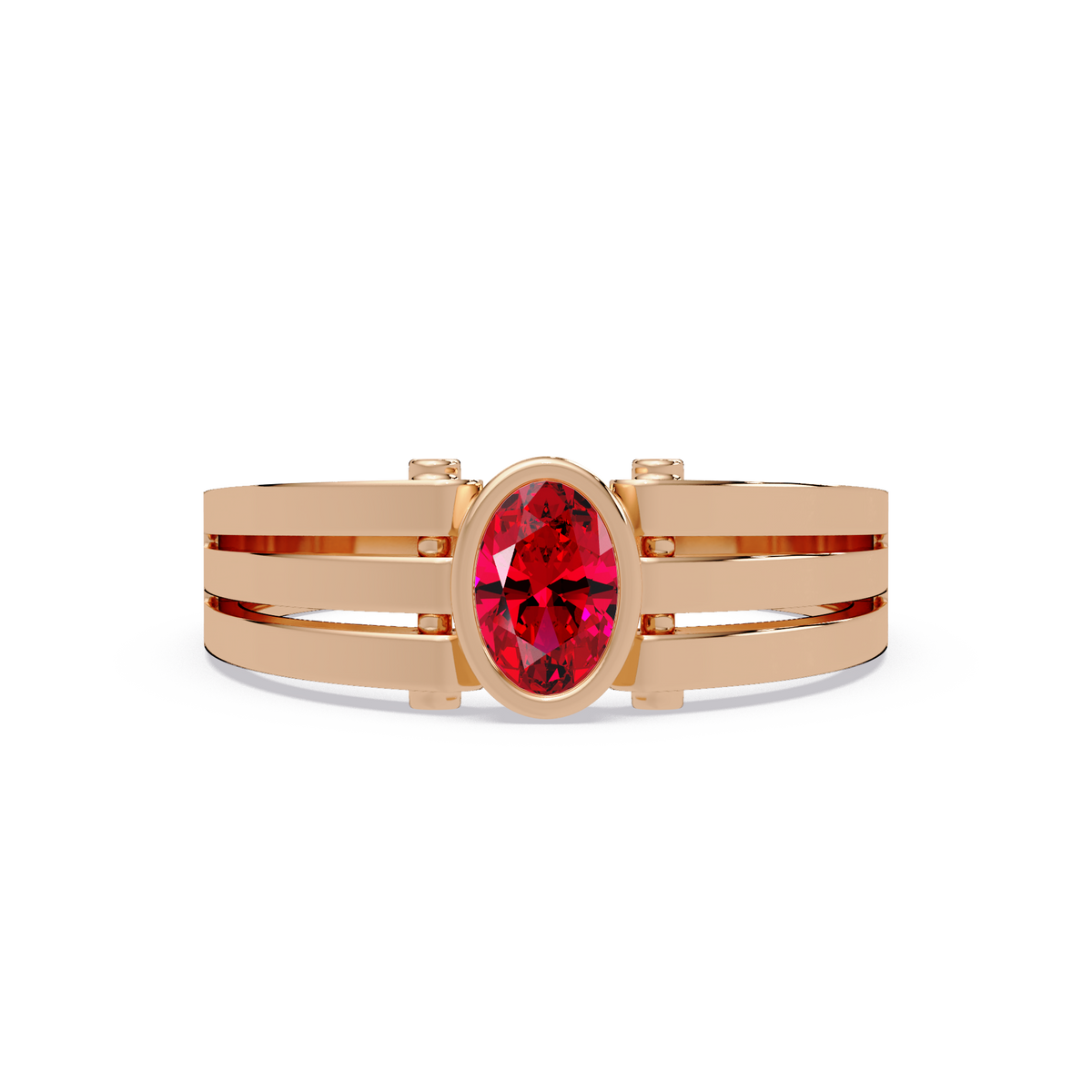 0.4 CTW Oval Triple-Rail Men’s Colorstone Ring with Ruby Red in Rose Gold – Lunéa Paris