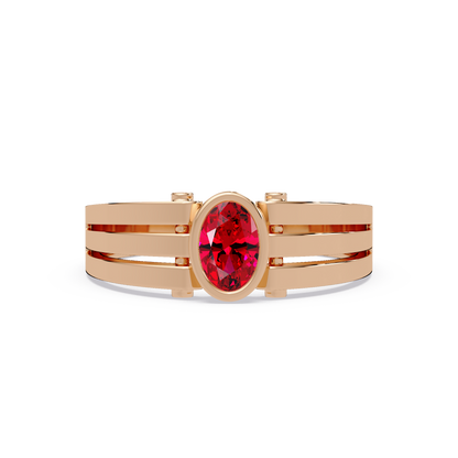 0.4 CTW Oval Triple-Rail Men’s Colorstone Ring with Ruby Red in Rose Gold – Lunéa Paris