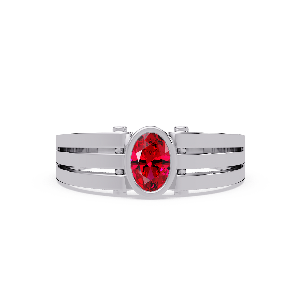 0.4 CTW Oval Triple-Rail Men’s Colorstone Ring with Ruby Red in White Gold – Lunéa Paris