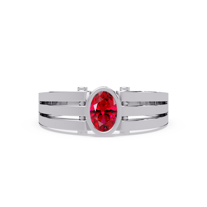 0.4 CTW Oval Triple-Rail Men’s Colorstone Ring with Ruby Red in White Gold – Lunéa Paris