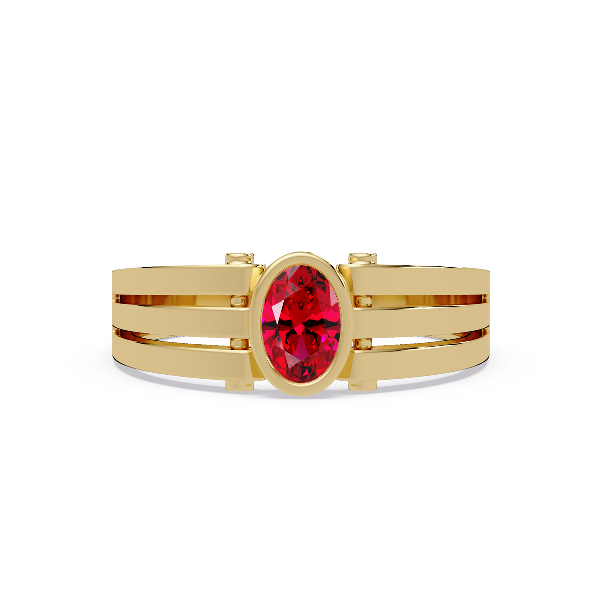 0.4 CTW Oval Triple-Rail Men’s Colorstone Ring with Ruby Red in Yellow Gold – Lunéa Paris