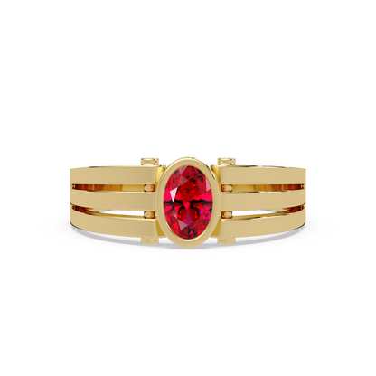 0.4 CTW Oval Triple-Rail Men’s Colorstone Ring with Ruby Red in Yellow Gold – Lunéa Paris