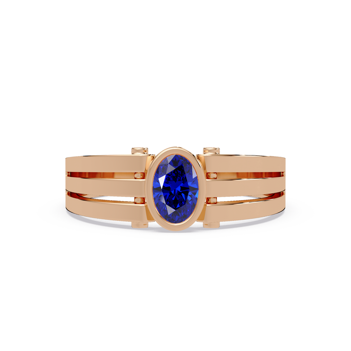 0.4 CTW Oval Triple-Rail Men’s Colorstone Ring with Sapphire Blue in Rose Gold – Lunéa Paris