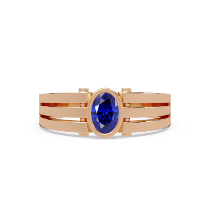 0.4 CTW Oval Triple-Rail Men’s Colorstone Ring with Sapphire Blue in Rose Gold – Lunéa Paris