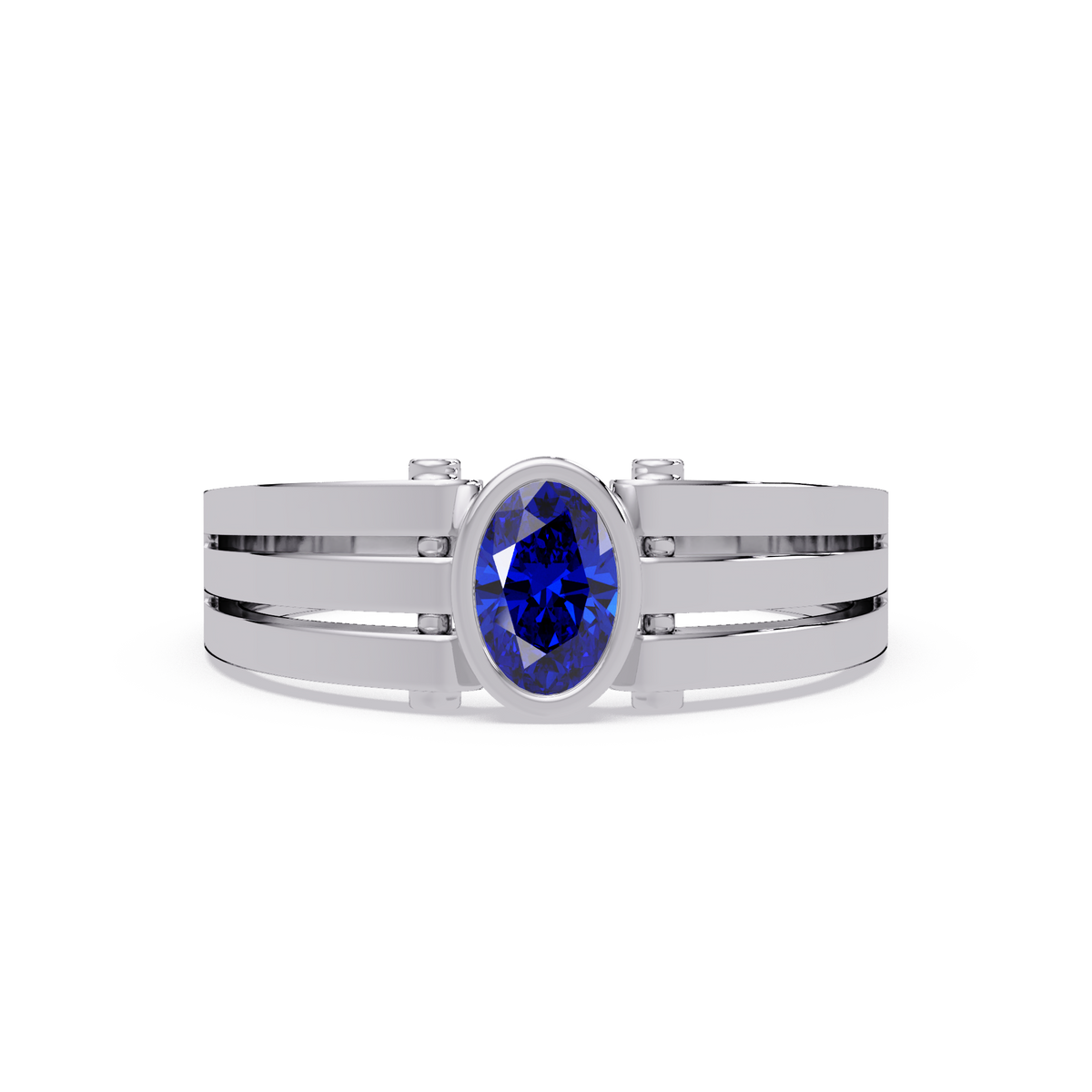 0.4 CTW Oval Triple-Rail Men’s Colorstone Ring with Sapphire Blue in White Gold – Lunéa Paris