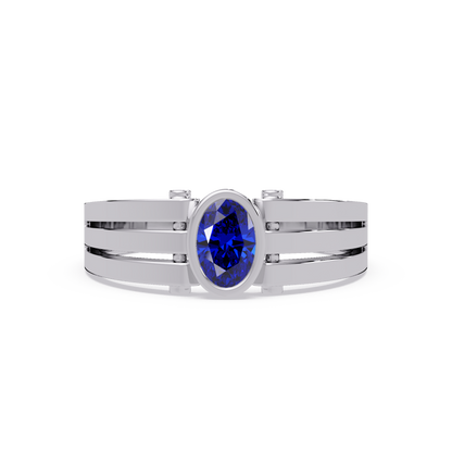 0.4 CTW Oval Triple-Rail Men’s Colorstone Ring with Sapphire Blue in White Gold – Lunéa Paris