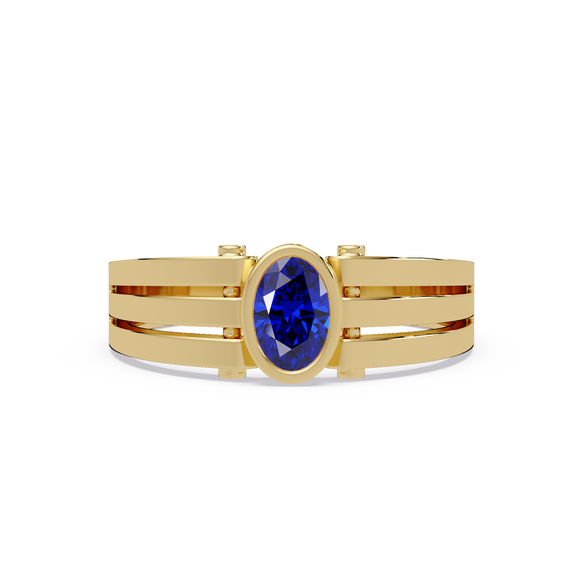 0.4 CTW Oval Triple-Rail Men’s Colorstone Ring with Sapphire Blue in Yellow Gold – Lunéa Paris