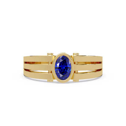 0.4 CTW Oval Triple-Rail Men’s Colorstone Ring with Sapphire Blue in Yellow Gold – Lunéa Paris