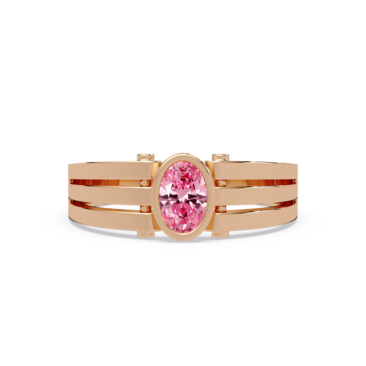0.4 CTW Oval Triple-Rail Men’s Colorstone Ring with Tourmaline Pink in Rose Gold – Lunéa Paris