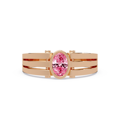 0.4 CTW Oval Triple-Rail Men’s Colorstone Ring with Tourmaline Pink in Rose Gold – Lunéa Paris
