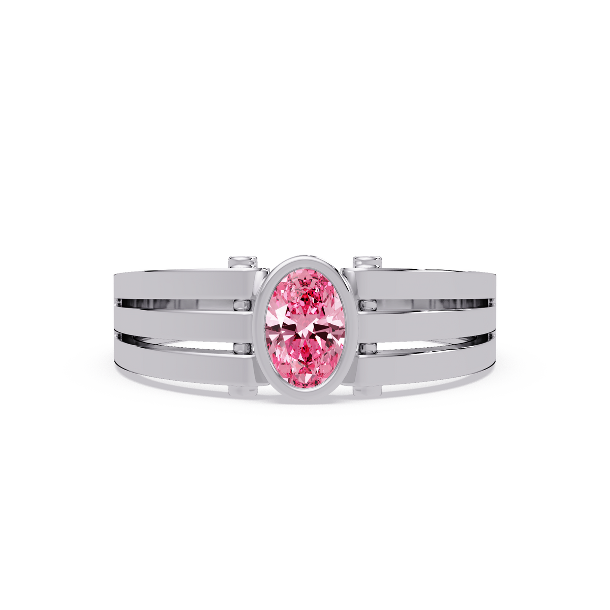 0.4 CTW Oval Triple-Rail Men’s Colorstone Ring with Tourmaline Pink in White Gold – Lunéa Paris