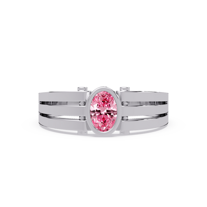 0.4 CTW Oval Triple-Rail Men’s Colorstone Ring with Tourmaline Pink in White Gold – Lunéa Paris