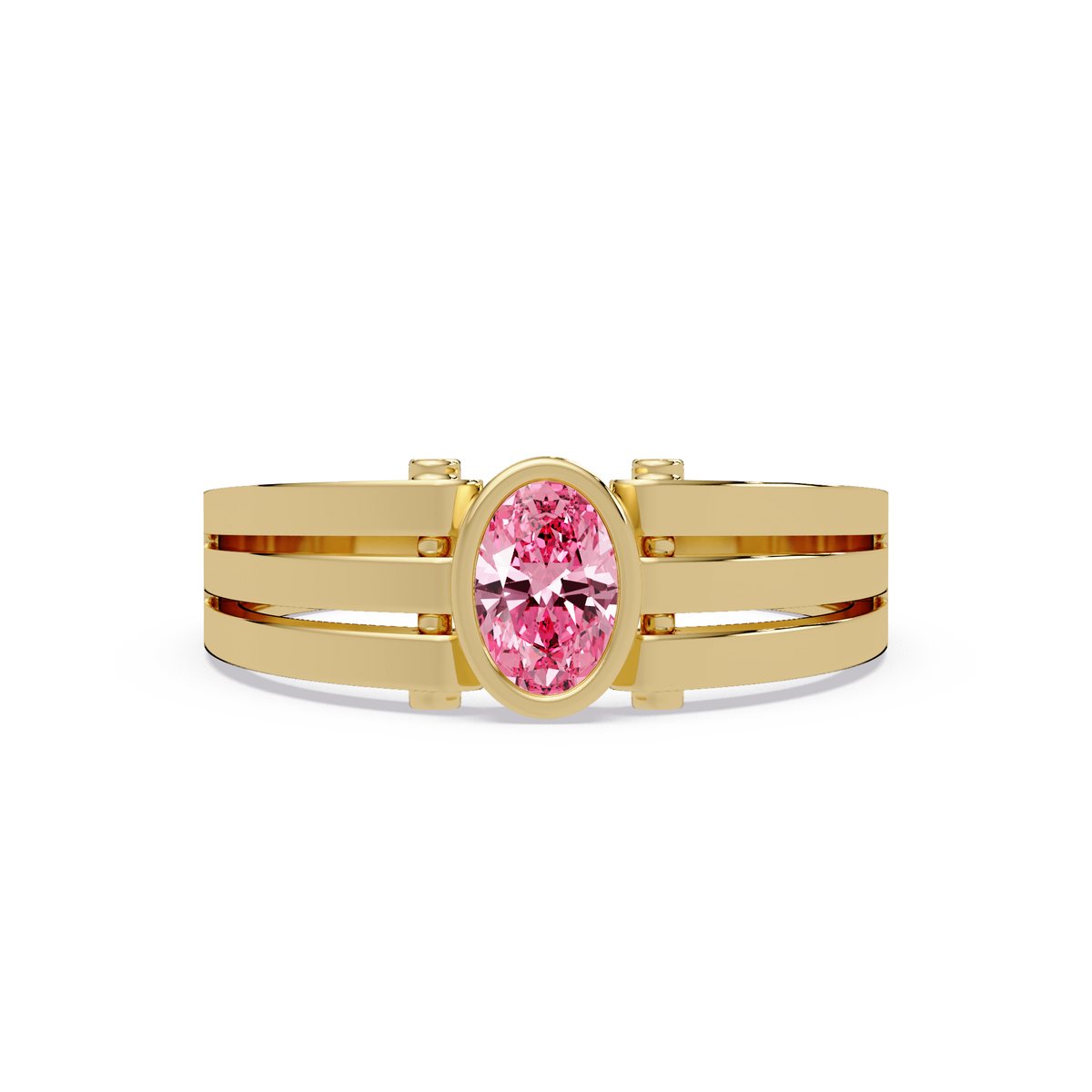 0.4 CTW Oval Triple-Rail Men’s Colorstone Ring with Tourmaline Pink in Yellow Gold – Lunéa Paris