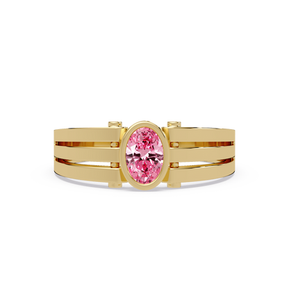 0.4 CTW Oval Triple-Rail Men’s Colorstone Ring with Tourmaline Pink in Yellow Gold – Lunéa Paris