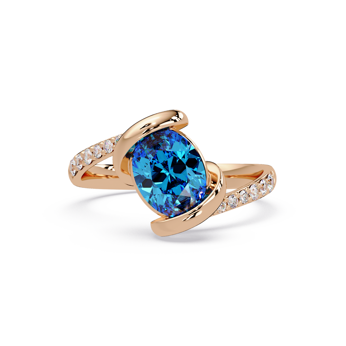 1.5 CTW Oval Sculptural Bypass Pavé Colorstone Ring AB 14K Rose Gold