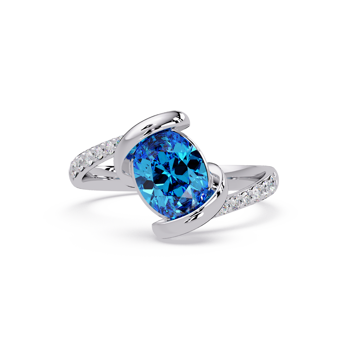 1.5 CTW Oval Sculptural Bypass Pavé Colorstone Ring AB 14K White Gold