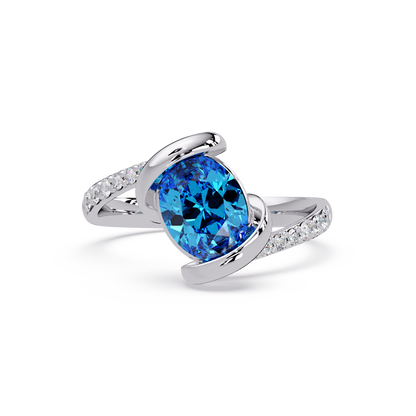 1.5 CTW Oval Sculptural Bypass Pavé Colorstone Ring AB 14K White Gold