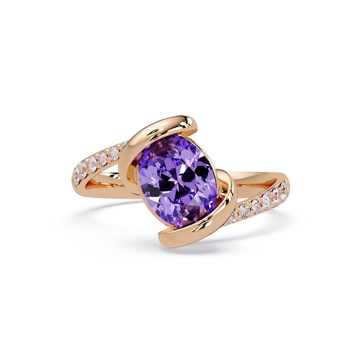 1.5 CTW Oval Sculptural Bypass Pavé Colorstone Ring AP 14K Rose Gold