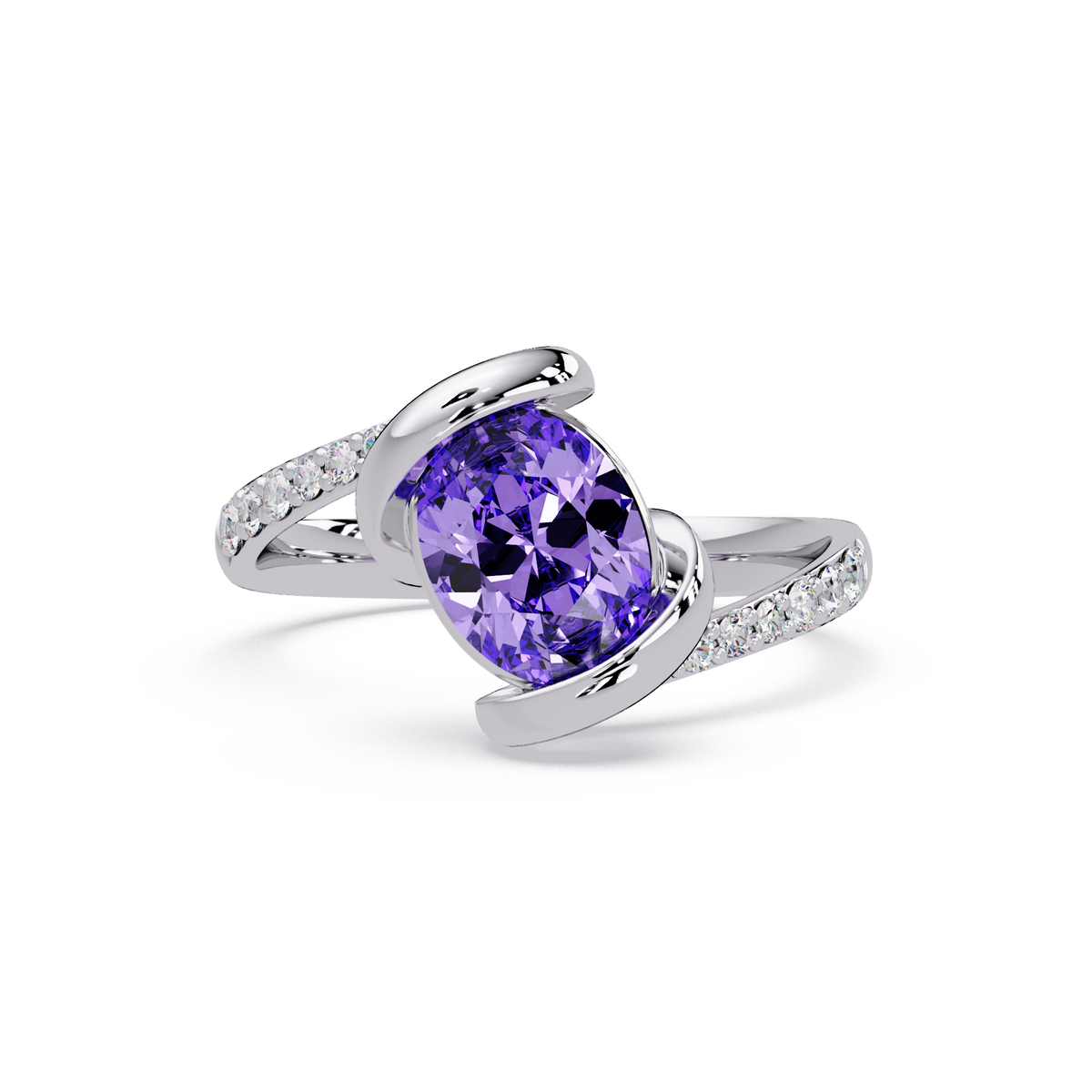 1.5 CTW Oval Sculptural Bypass Pavé Colorstone Ring AP 14K White Gold