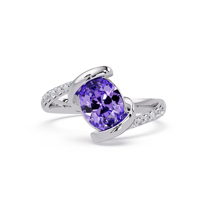 1.5 CTW Oval Sculptural Bypass Pavé Colorstone Ring AP 14K White Gold