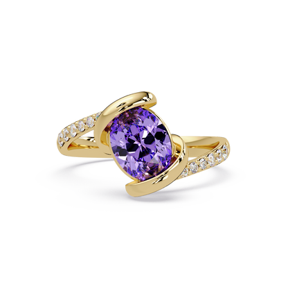 1.5 CTW Oval Sculptural Bypass Pavé Colorstone Ring AP 14K Yellow Gold