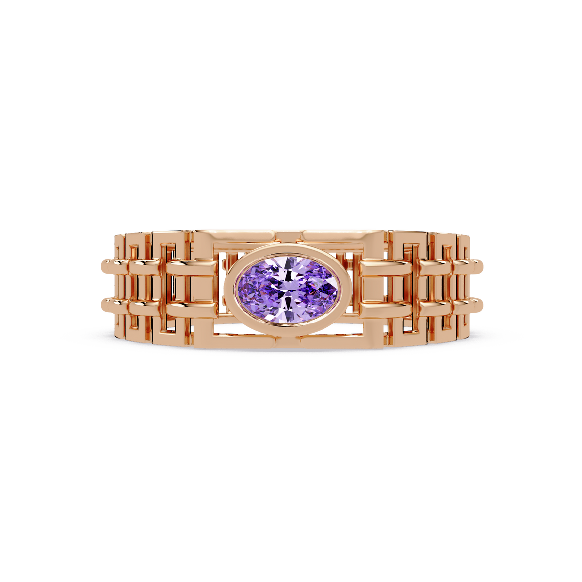 0.4 CTW Oval Woven Geometric Men's Colorstone Ring with Amethyst Purple in Rose Gold – Lunéa Paris