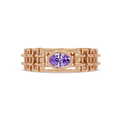 0.4 CTW Oval Woven Geometric Men's Colorstone Ring with Amethyst Purple in Rose Gold – Lunéa Paris