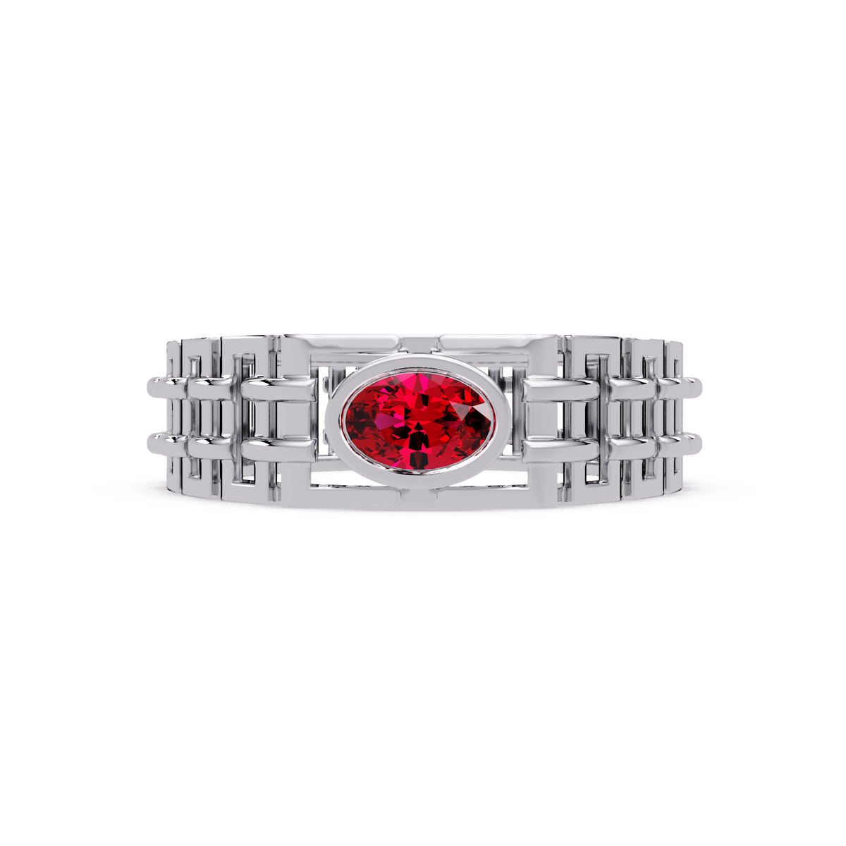 0.4 CTW Oval Woven Geometric Men's Colorstone Ring with Amethyst Purple in White Gold – Lunéa Paris