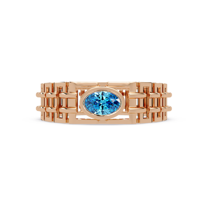 0.4 CTW Oval Woven Geometric Men's Colorstone Ring with Aquamarine Blue in Rose Gold – Lunéa Paris