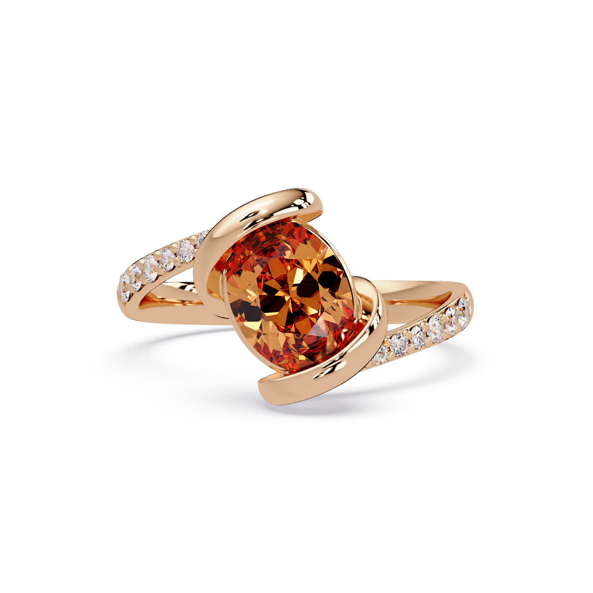 1.5 CTW Oval Sculptural Bypass Pavé Colorstone Ring CT 14K Rose Gold