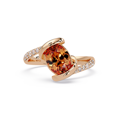 1.5 CTW Oval Sculptural Bypass Pavé Colorstone Ring CT 14K Rose Gold