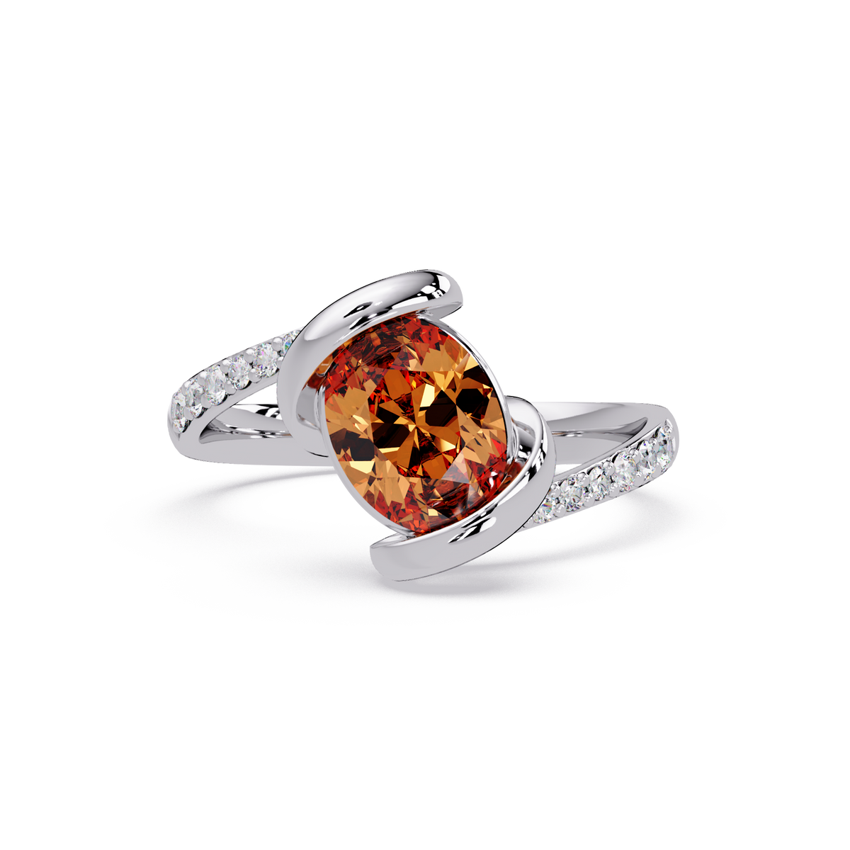 1.5 CTW Oval Sculptural Bypass Pavé Colorstone Ring CT 14K White Gold