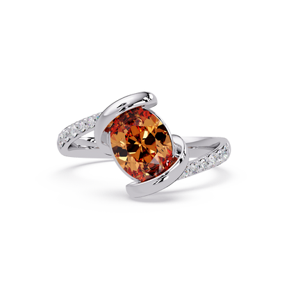 1.5 CTW Oval Sculptural Bypass Pavé Colorstone Ring CT 14K White Gold