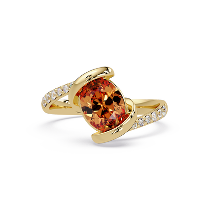 1.5 CTW Oval Sculptural Bypass Pavé Colorstone Ring CT 14K Yellow Gold