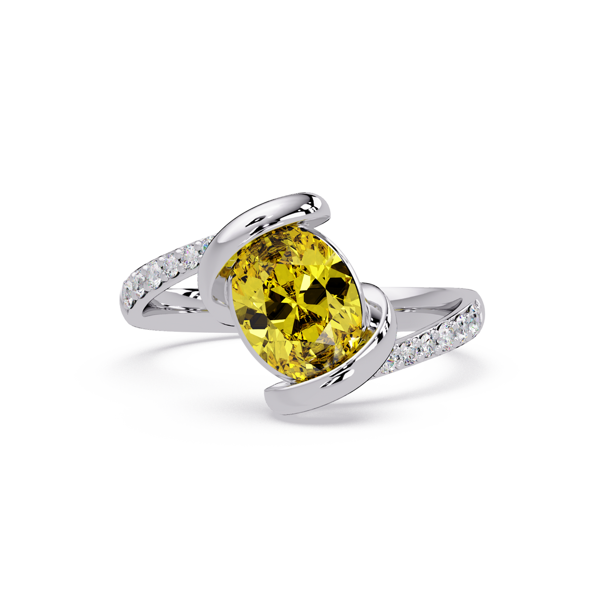 1.5 CTW Oval Sculptural Bypass Pavé Colorstone Ring CY 14K White Gold