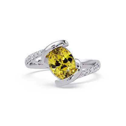 1.5 CTW Oval Sculptural Bypass Pavé Colorstone Ring CY 14K White Gold