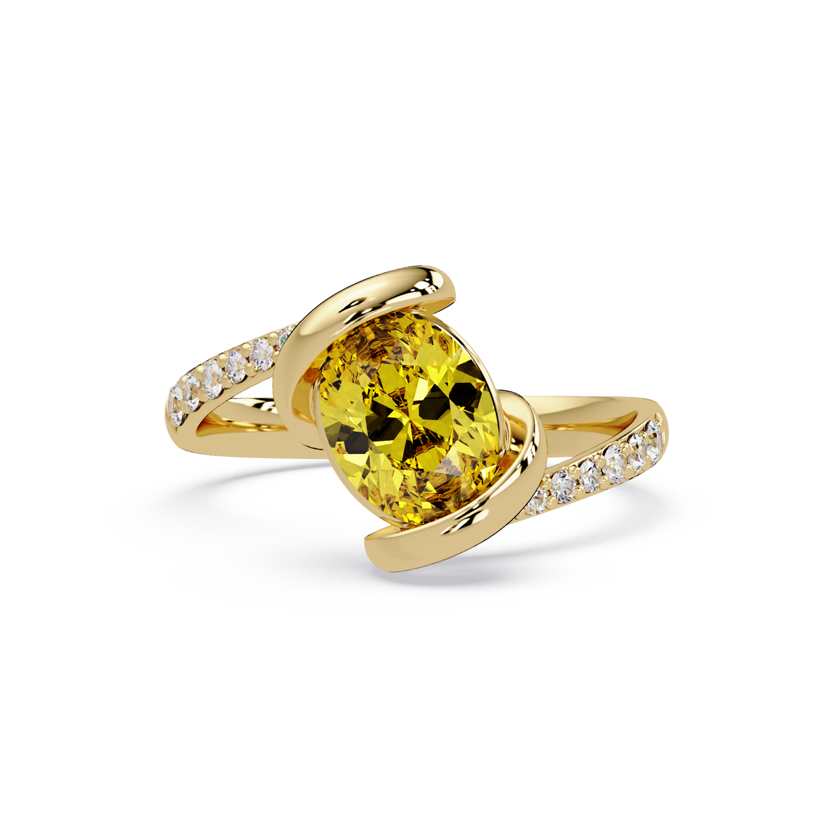 1.5 CTW Oval Sculptural Bypass Pavé Colorstone Ring CY 14K Yellow Gold