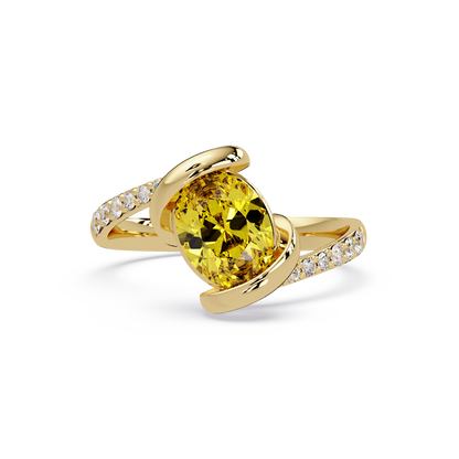 1.5 CTW Oval Sculptural Bypass Pavé Colorstone Ring CY 14K Yellow Gold