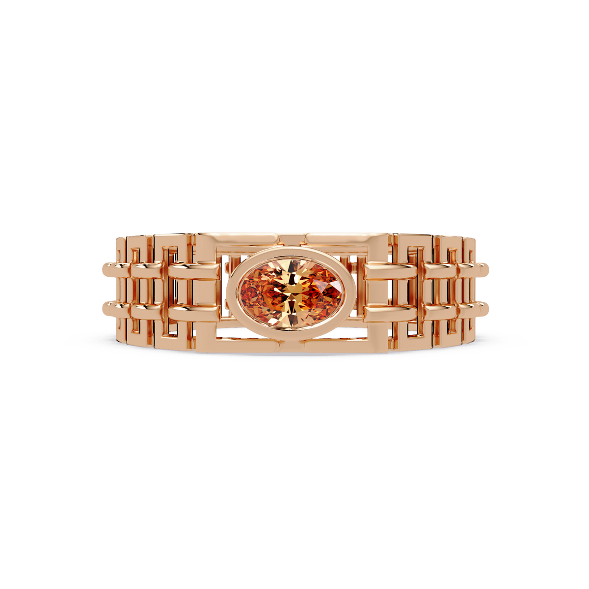 0.4 CTW Oval Woven Geometric Men's Colorstone Ring with Champagne Topaz in Rose Gold – Lunéa Paris