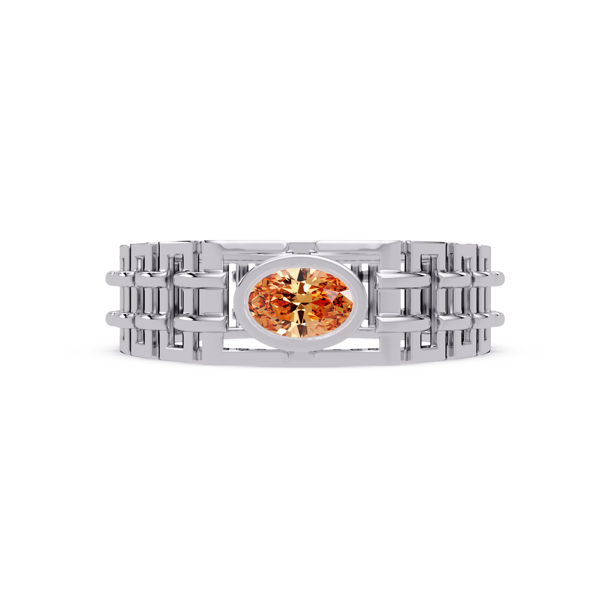 0.4 CTW Oval Woven Geometric Men's Colorstone Ring with Champagne Topaz in White Gold – Lunéa Paris