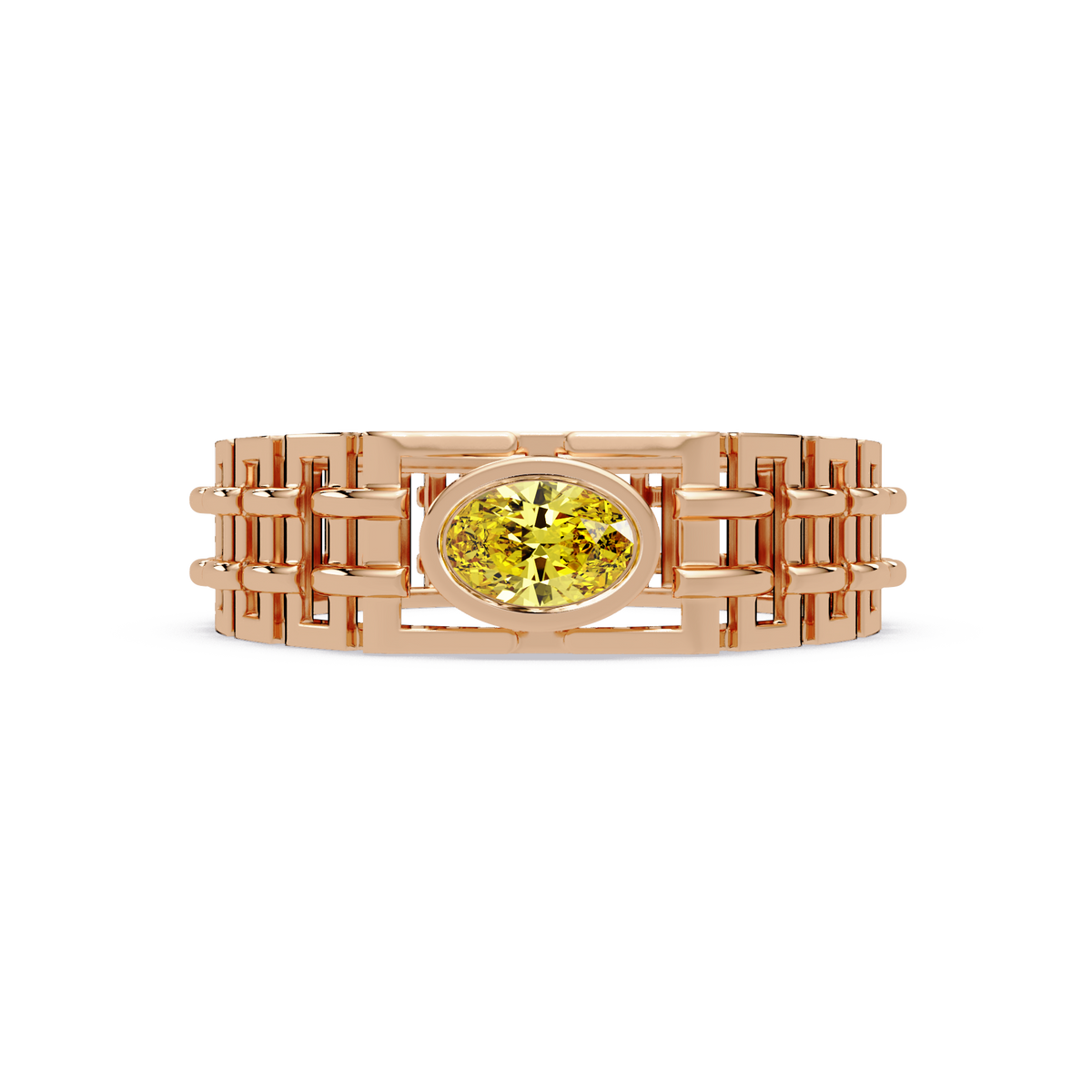 0.4 CTW Oval Woven Geometric Men's Colorstone Ring with Citrine Yellow in Rose Gold – Lunéa Paris