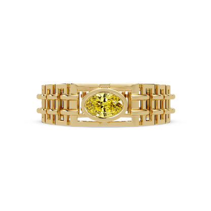 0.4 CTW Oval Woven Geometric Men's Colorstone Ring with Citrine Yellow in Yellow Gold – Lunéa Paris