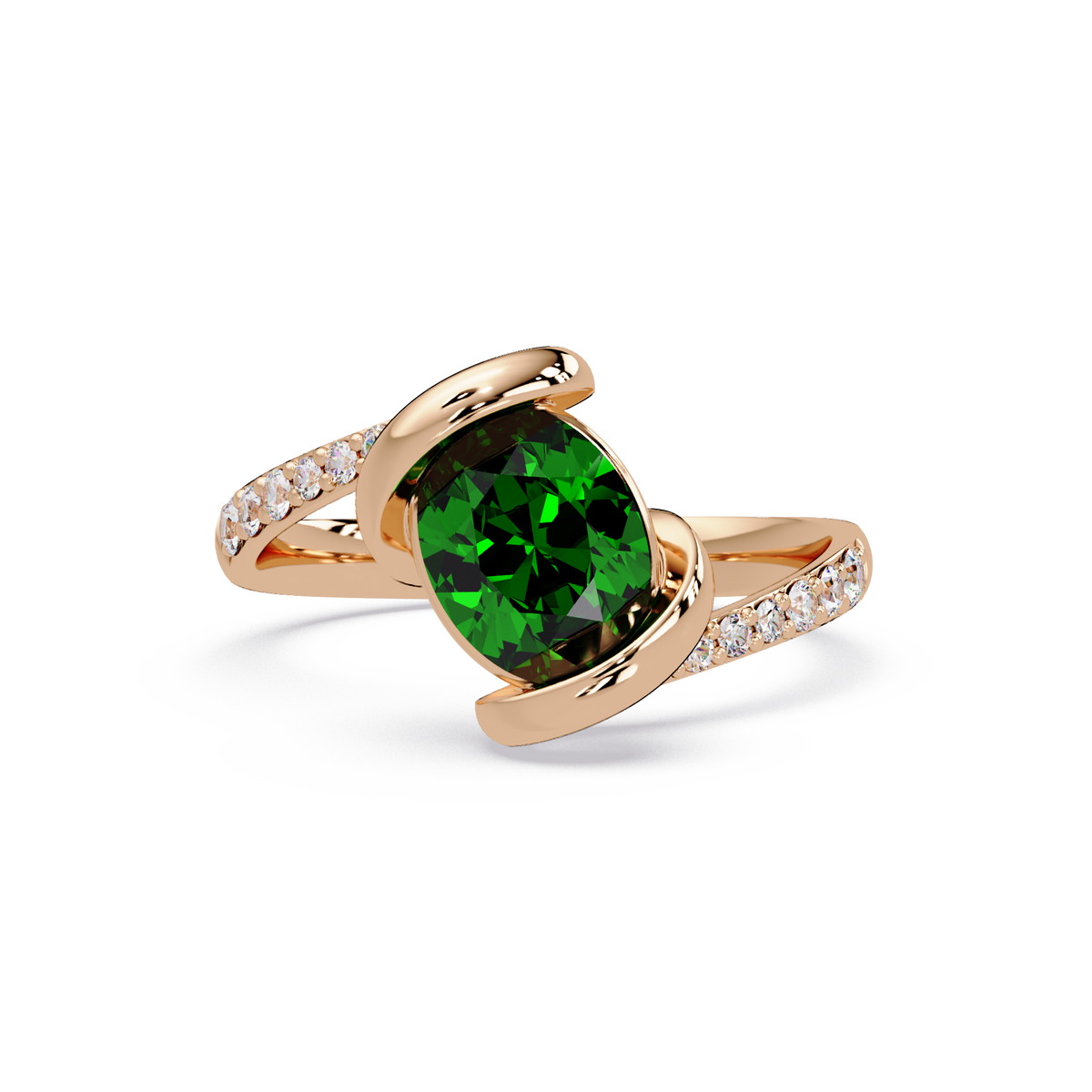 1.5 CTW Oval Sculptural Bypass Pavé Colorstone Ring EG 14K Rose Gold
