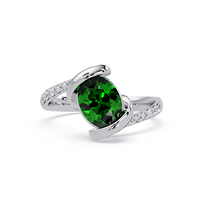 1.5 CTW Oval Sculptural Bypass Pavé Colorstone Ring EG 14K White Gold