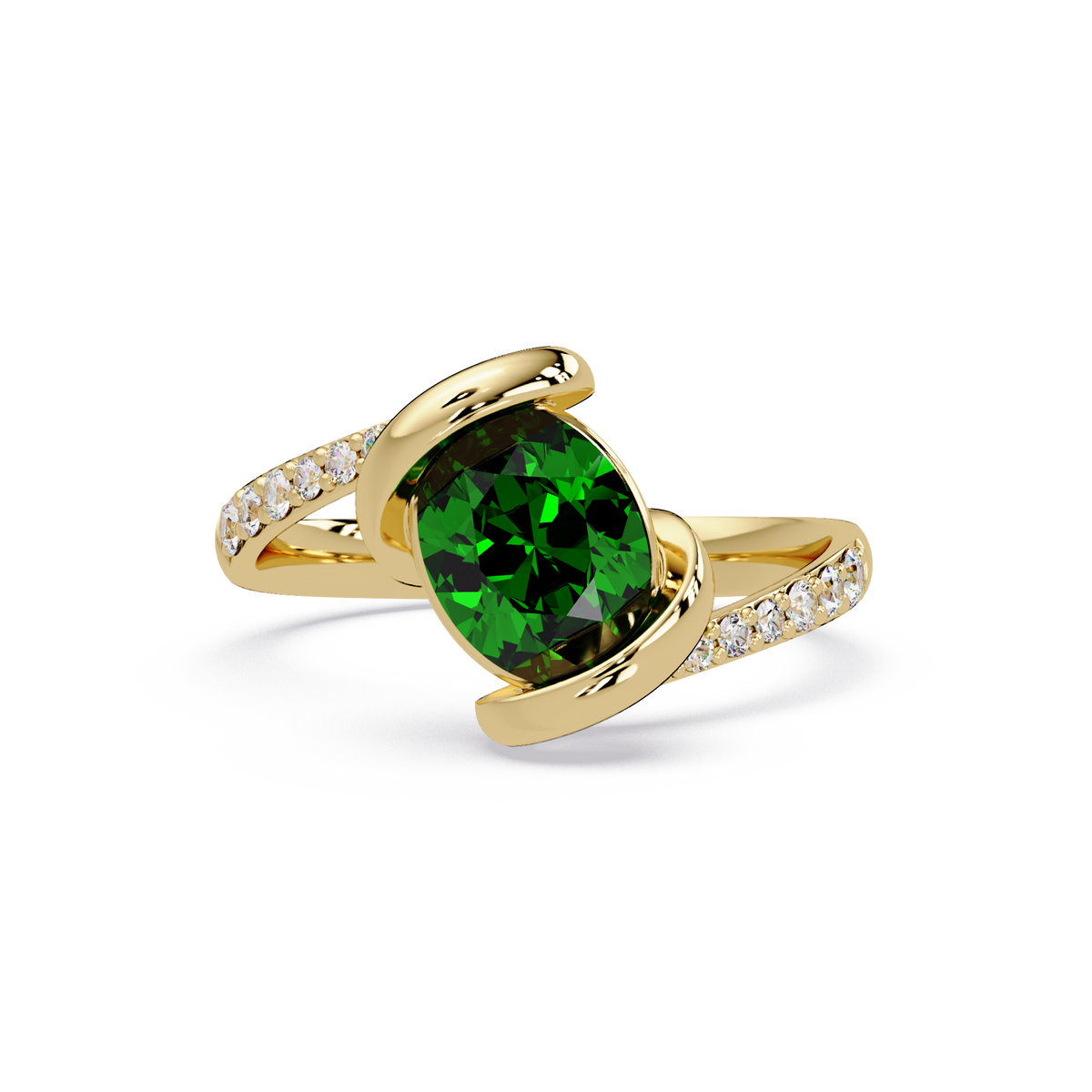 1.5 CTW Oval Sculptural Bypass Pavé Colorstone Ring EG 14K Yellow Gold
